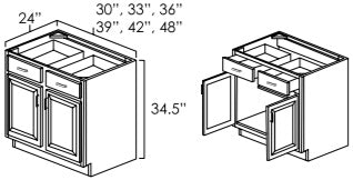 B30 - 30" Wide Double Door & Double Drawer Base Cabinet