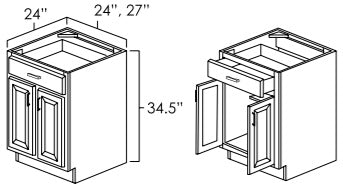 B24 - 24" Wide Double Door & Single Drawer Base Cabinet