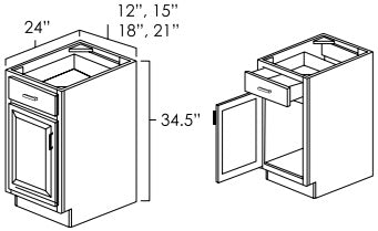 B12 - 12" Wide Single Door & Drawer Base Cabinet