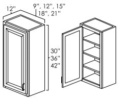 W1242 - 12" Wide 42" High, Single Door Wall Cabinet