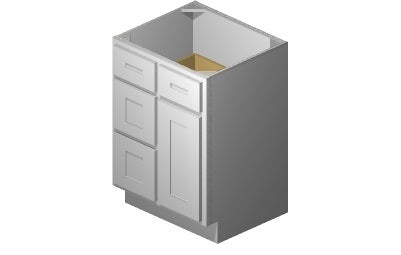 V2421DL - 24" Wide Single Door Vanity Base Cabinet, Drawers Left