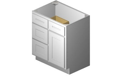 V3021DL - 30" Wide Single Door Vanity Base Cabinet, Drawers Left