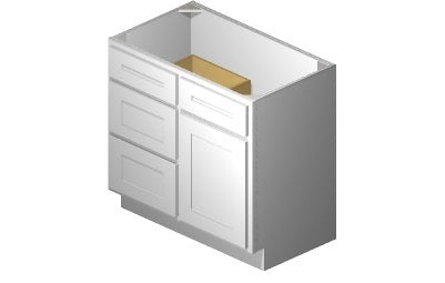 V3621DL - 36" Wide Single Door Vanity Base Cabinet, Drawers Left