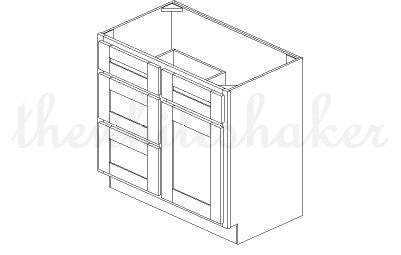 V3621DL - 36" Wide Single Door Vanity Base Cabinet, Drawers Left