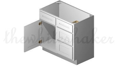 V3621DR - 36" Wide Single Door Vanity Base Cabinet, Drawers Right