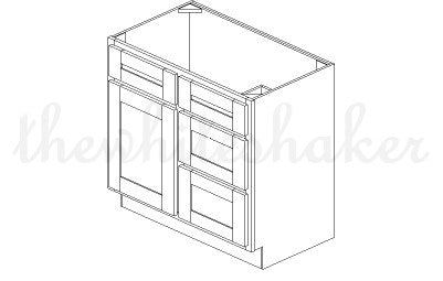 V3621DR - 36" Wide Single Door Vanity Base Cabinet, Drawers Right