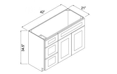 V4221DL - 42" Wide Double Door Vanity Base Cabinet, Drawers Left