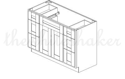 V4821DD - 48" Wide Double Door Vanity Base Cabinet, Double Drawers