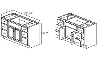 V4821DD - 48" Wide Double Door Vanity Base Cabinet, Double Drawers