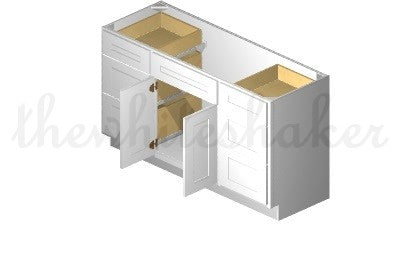 V6021DD - 60" Wide Double Door Vanity Base Cabinet, Double Drawers