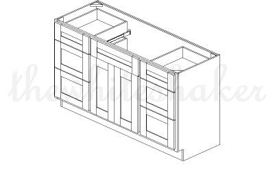 V6021DD - 60" Wide Double Door Vanity Base Cabinet, Double Drawers