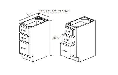 VDB1221 - 12" Wide Three Drawer Vanity Base Cabinet