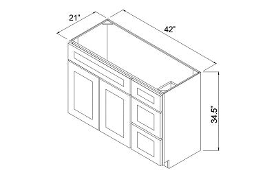 V4221DR - 42" Wide Double Door Vanity Base Cabinet, Drawers Right